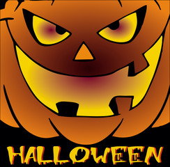 cartoon halloween pumpkin silhouette with evil smile for black background