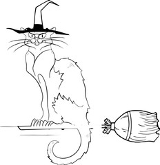cartoon cat on broom halloween day