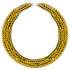 Round frame, a wreath of wheat spikes. Emblem.