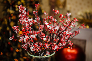 Christmas composition of red berries in snow