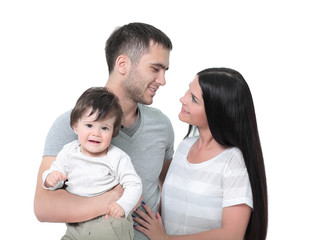 Portrait of happy young  family isolated on white
