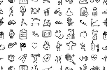 Hand drawn seamless pattern with decorative sport isolated. Vector sketch background surface textures illustration used for wallpaper eps10