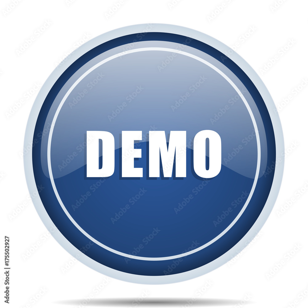 Poster Demo blue round web icon. Circle isolated internet button for webdesign and smartphone applications.