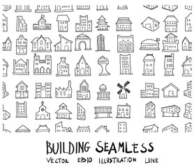 Doodle sketch type of building icons seamless pattern background vector Illustration eps10