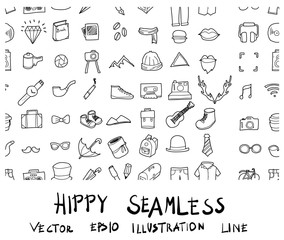 Doodle sketch hippy icons seamless vector Illustration eps10