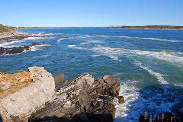 Rocky Coast at Casco Bay near Portland, Maine, USA.