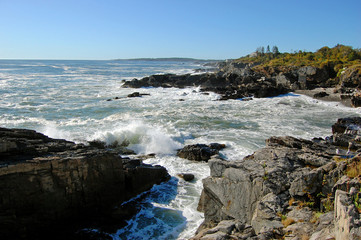 Fototapeta na wymiar Rocky Coast at Casco Bay near Portland, Maine, USA.