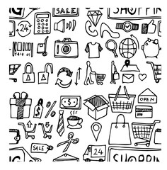 shopping doodle sketch background seamless vector ink eps10