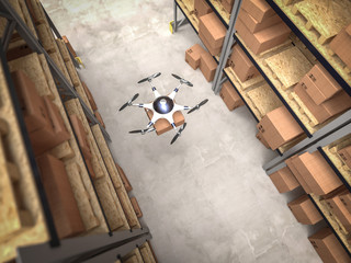 3d drone in warehouse