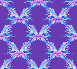 Fototapeta premium Magical fairy wings seamless pattern. Hand-drawn vector illustration. Trendy magic print, alchemy, mystery, divine goddess, Rainbow colors.