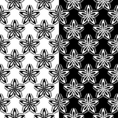Black and white floral seamless patterns. Set of backgrounds