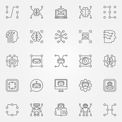Machine learning icons set. Vector artificial intelligence and o