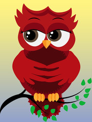 Cute beautiful red owl on a branch in spring