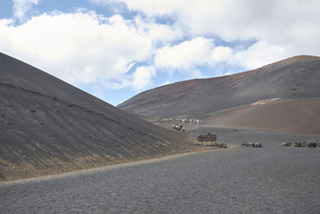 Lanzarote, Spain - August 24, 2015 : Camel tours in Timanfaya park