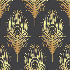 Art deco-stijl geometrische naadloze patroon in zwart en goud. Vector illustratie. Brullend jaren 20-ontwerp. Jazz tijdperk geïnspireerd. jaren 20. Vintage stof, textiel, inpakpapier, behang.