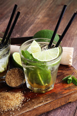 Lemon Fruit Lime Caipirinha of Brazil. Caipi with brown sugar