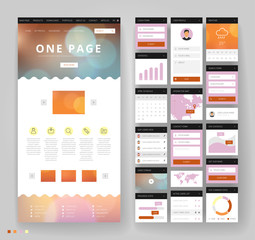 Website template design with interface elements