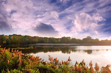 Wall murals Lake / Pond Autumn landscape of a Chesapeake Bay lake during sunset