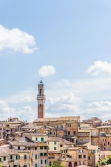 Fototapeta na wymiar View on the tower of town hall in italian Siena