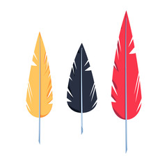 Feathers vector set in a flat style. Icons feathers isolated on a light background.