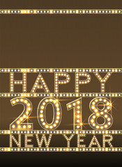 Happy New Year Greeting Card with Bulb Lamps Gold Light