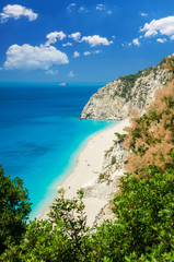 Fototapeta na wymiar Egremni beach, Lefkada island, Greece. Large and long beach with turquoise water on the island of Lefkada in Greece