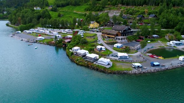 Beautiful Nature Norway Aerial view of the campsite to relax.