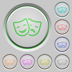 Comedy and tragedy theatrical masks push buttons