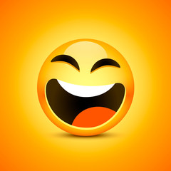 Happy emoji face object on orange background . Vector illustration