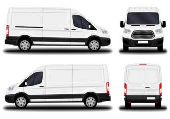 realistic cargo van. front view; side view; back view. - obrazy, fototapety, plakaty