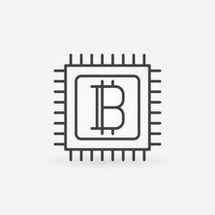 Fototapeta na wymiar Bitcoin in processor line icon. Vector cryptocurrency round mini
