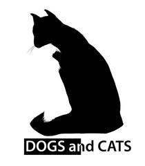 Dog and cat silhouettes with negative space effect. Black and white vector.