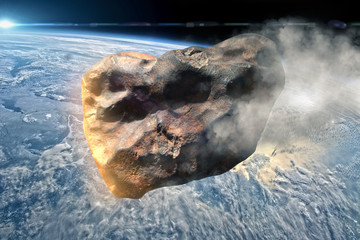 asteroid approaches the earth - obrazy, fototapety, plakaty