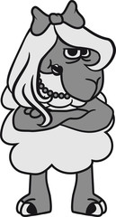 frau weiblich girl mädchen hübsch schön sauer böse wütend frustriert verärgert beleidigt lamm baby lustig klein süß niedlich comic cartoon schaf ziege wolle bauer bock müde cool