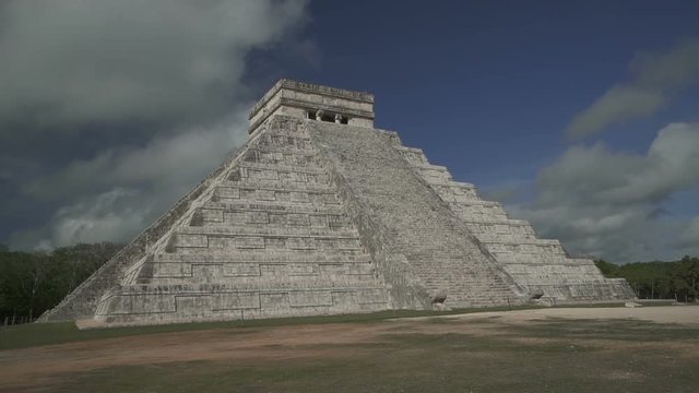 High ancient pyramid of old Maya culture on mexican territory in summer sunny day