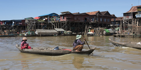Fototapeta na wymiar Stilt houses on Tonle Sap lake, Kampong Phluk, Siem Reap, Cambodia