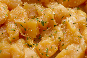 Pieces of chicken.
