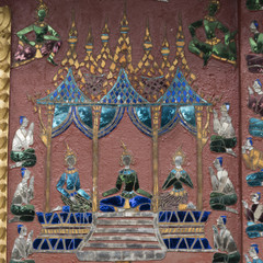 Mural on the wall of Buddhist temple, Wat Xieng Thong, Luang Prabang, Laos