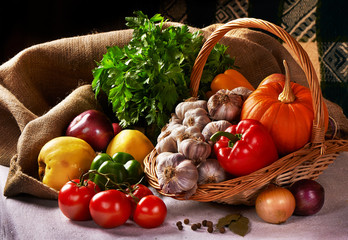 Vegetables with Still life on blurred background
