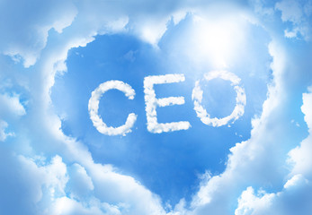 Naklejka na ściany i meble CEO cloudword inside heart cloud frame on blue sky background.