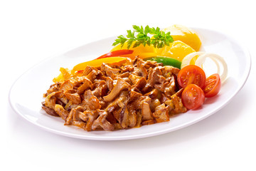 Fried mushrooms Chanterelle in creamy sauce with boiled potatoes