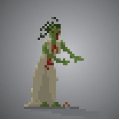 Bride Zombie pixel 8 bit vector illustration.