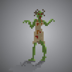 Naklejka premium Zombie woman pixel 8 bit vector illustration.