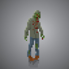 Naklejka premium Zombie man in Hood pixel 8 bit vector illustration.