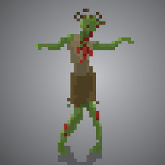 Naklejka premium Zombie woman pixel 8 bit vector illustration.