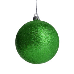 Green shiny Christmas ball isolated on white background