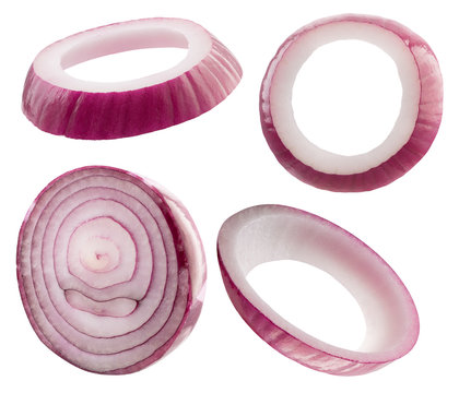 collection of onion slices isolated on a white background
