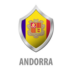Andorra flag on metal shiny shield vector illustration.