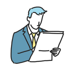 Businessman reading newspaper. line drawing illustration in various poses.
