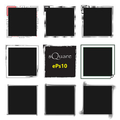 Set of empty scribble square frame, vector design elements, 9 square frame.